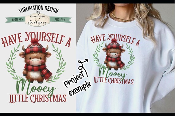 Mooey Little Christmas Sublimation Design | Christmas Highland Cow png file |  Christmas Cow Sublimation or Printable png
