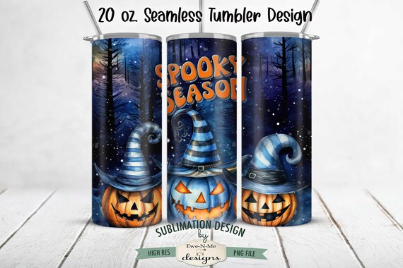 Spooky Season Jack O Lantern Tumbler Wrap Design | Halloween Tumbler Wrap Sublimation |  20 oz. Seamless Tumbler Design