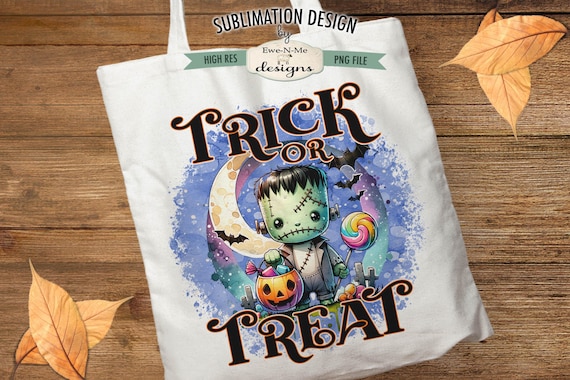 Cute Frankenstein Trick or Treat  Sublimation Design | Halloween Tote Bag Design |  Halloween Trick or Treat Sublimation Printable