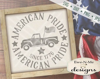 Patriotic svg - July 4th SVG - Old Truck svg - American Pride svg - Old Truck with Flag svg - round svg -  Commercial Use svg, dxf, png, jpg