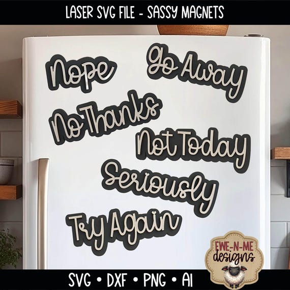 Layered Word Magnet SVG Bundle - Script Sassy Sayings Laser Files - Sarcastic Fridge Decor Mini Sign Set - Digital Download