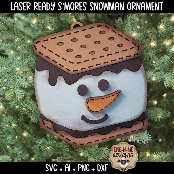 S'mores Snowman Ornament SVG, Laser Cut Christmas Decoration, Holiday Tree Decor, Rustic Winter SVG, Xmas Ornaments, Digital Download