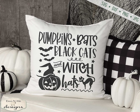 Pumpkins Bats Black Cats and Witch Hats - Halloween SVG