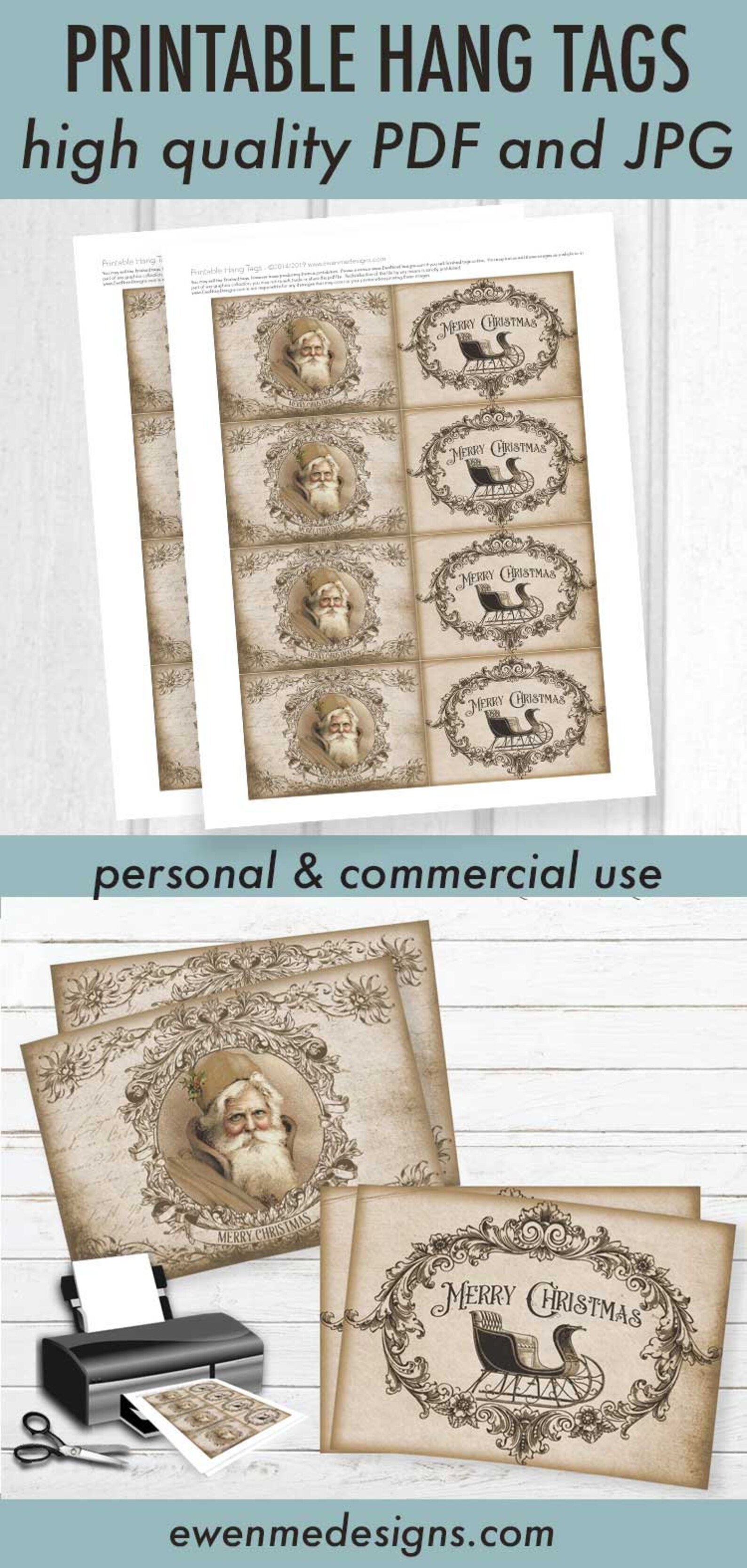 Printable Christmas Tags Old Santa Father Christmas - Etsy