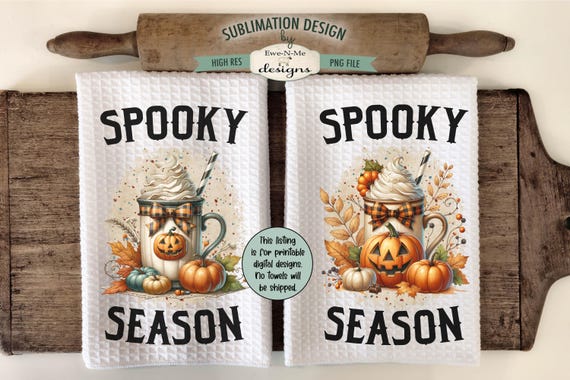 Spooky Season Kitchen Towel Sublimation Design -  Kitchen Towel Jack O Lantern Sublimation Designs - Cute Fall Mugs with Jack O Lanterns