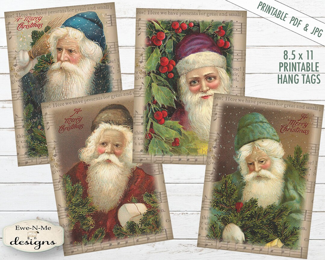 Printable Christmas Tags Old Santa Father Christmas Printable Hang Tags ...