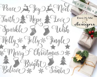 Christmas SVG - Swirly Christmas Words SVG - Christmas Words Bundle - Holiday svg - Ornament SVG Files, Commercial Use - svg, dxf, png, jpg