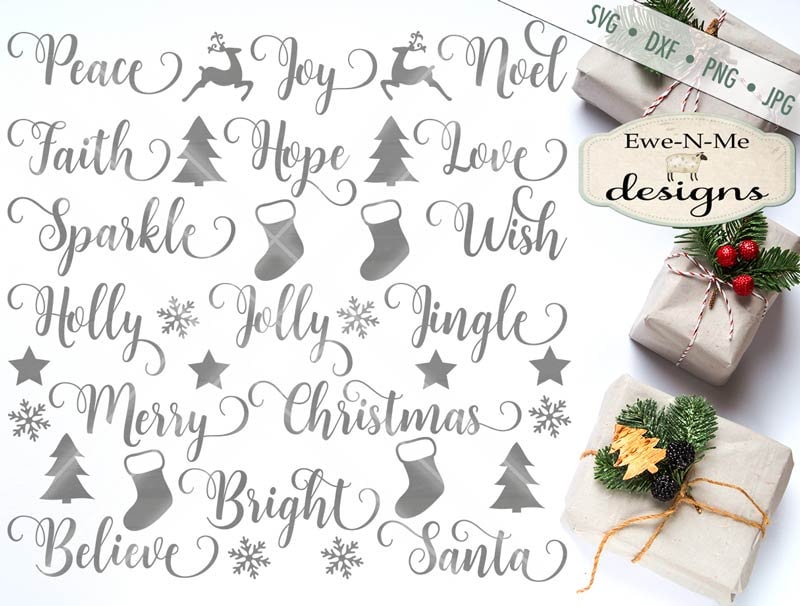 Download Christmas Svg Swirly Christmas Words Svg Christmas Words Bundle Holiday Svg Ornament Svg Files Commercial Use Svg Dxf Png Jpg
