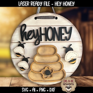Hey Honey Bee Hive Door Hanger Sign |  Summer Door Hanger Laser Design (digital download)