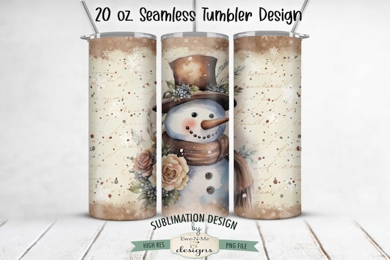 Vintage Snowman SEAMLESS 20 oz. Christmas Tumbler Sublimation Design | Vintage Winter Christmas Snowman Tumbler Design