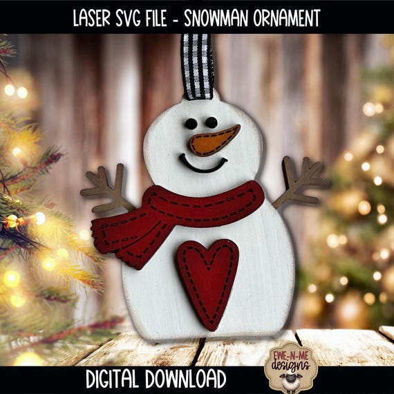 Snowman Ornament - Laser Ready SVG File - Christmas Wood Ornament Design