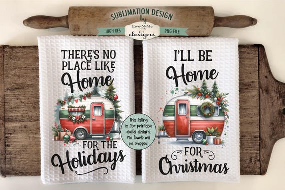 Christmas Camper Designs for Kitchen Towels - Christmas Camping Towel Designs - Holiday Camper Sublimation PNG