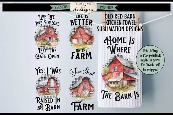 Country Kitchen Red Barn Sublimation Bundle -  Kitchen Towel Sublimation Designs - Farmhouse Kitchen Designs