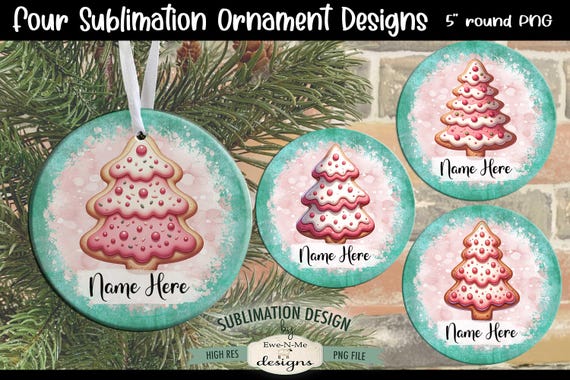 Pink Christmas Tree Cookies Ornament Designs PNG Files | Christmas Tree Cookie Ornament Designs | Christmas Cookie Ornament Designs