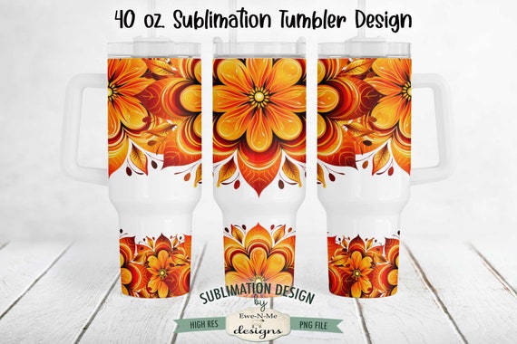 40 oz Fall Colored Mandala Sublimation Tumbler Design | Fall Mandala Seamless Design for 40 oz. Tumbler | Orange Mandala Tumbler Design