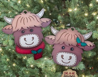 Layered Highland Cow Ornament Set SVG | Laser Ready Christmas File | Christmas Cows Digital Download