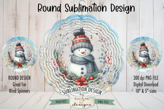 Knit Hat Snowman Blue Wind Spinner Sublimation Design | Round Blue Snowman Sublimation Design | Christmas Sublimation Design