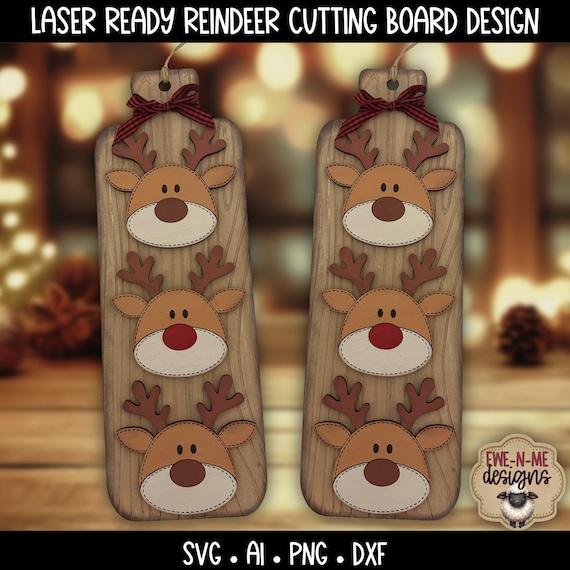 Reindeer Trio Laser File | Rustic Christmas Cutting Board Decor | Layered Reindeer SVG for Laser Cutting
