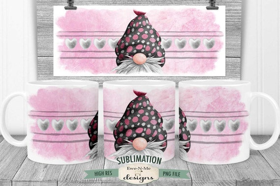 Valentine Gnome 1 Sublimation Mug Design -  Printable 11 oz. and 15 oz. Mug Sublimation Wrap PNG