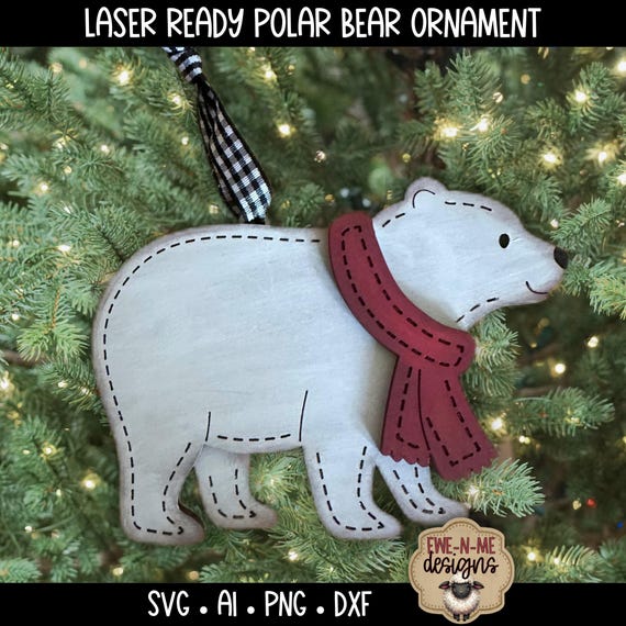 Polar Bear Ornament Laser Ready SVG | Holiday Laser SVG |  Laser Cut Winter Ornament Digital Download