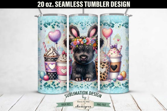 20 oz Easter Black Highland Cow Sublimation Tumbler Design | Seamless Design for 20 oz Tumbler | Easter Highland Cow Tumbler Design