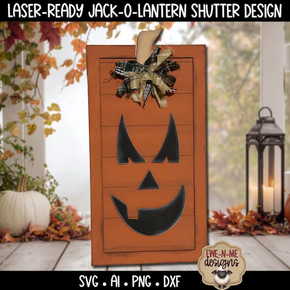 Halloween Jack O Lantern Shutter Design, Laser Cut File for Halloween Decor, svg dxf png ai, Pumpkin Sign, Spooky Halloween Shelf Sitter