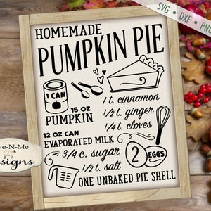 Pumpkin Pie SVG - pie recipe svg - Fall svg - Pumpkin svg - Autumn SVG - Kitchen svg - Commercial Use svg, dxf, png and jpg files image 2