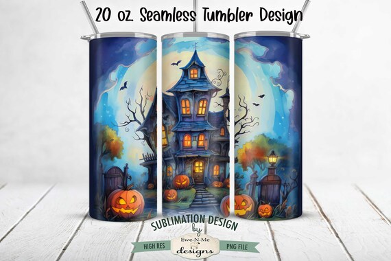 Haunted House Tumbler Wrap Design | Halloween Tumbler Wrap Sublimation |  20 oz. Seamless Tumbler Design