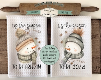 Snowman Kitchen Towel Sublimation Designs -  Muted Tone Snowman Sublimation Designs - Winter Kitchen Towel Designs
