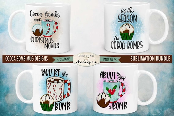 Cocoa Bomb Mug Design Sublimation Bundle - Cute Cocoa Bomb Design Bundle - Printable 11 oz. and 15 oz. Mug Sublimation Wrap PNG