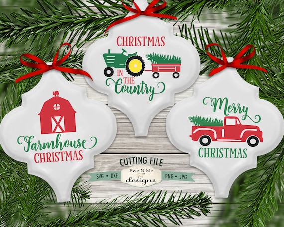 Red Truck svg - Tractor Christmas Tree  svg - Barn svg - Farmhouse Country Ornament SVG