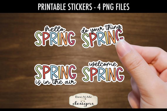 Spring Words Printable Stickers | 4 Cute Spring PNG Stickers | Hello Spring | Welcome Spring Stickers