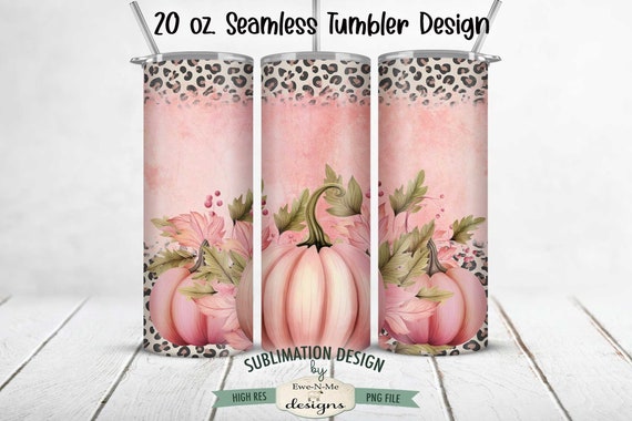 Pink Pumpkin with Leopard Seamless Tumbler Sublimation Design | Pink Fall Halloween Seamless Tumbler Design