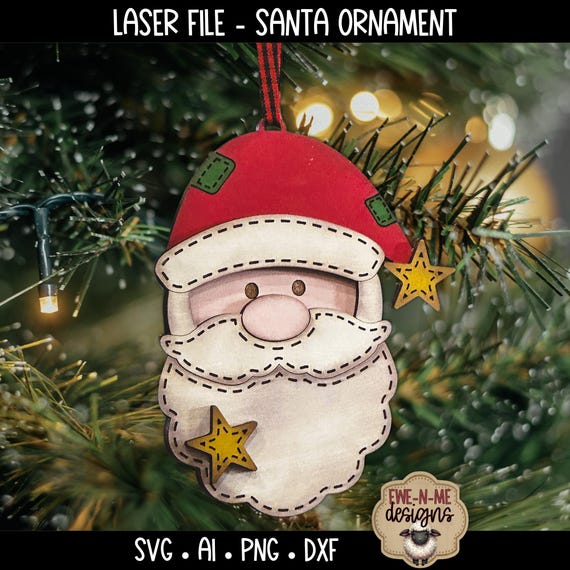 Santa Face Christmas Ornament SVG, Laser Cut File for Glowforge, xTool & More, Holiday Decor, Christmas Tree Ornament, Jolly Santa SVG