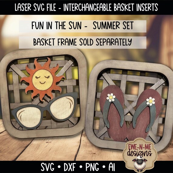 Interchangeable Tobacco Basket Inserts SVG - Summer Set - Flip Flops - Sunglasses - Laser Cut File - Fits Basket Frame - SVG File