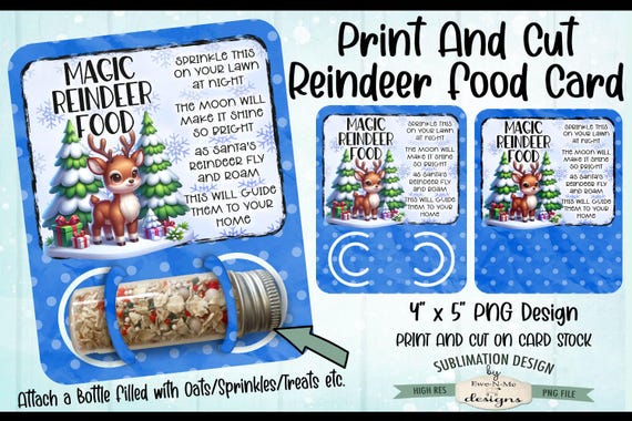 Magic Reindeer Food PNG | Christmas Reindeer Food Print and Cut Card with Blue Polka Dots