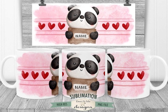 Valentine Panda 3 Sublimation Mug Design -  Printable 11 oz. and 15 oz. Mug Sublimation Wrap PNG