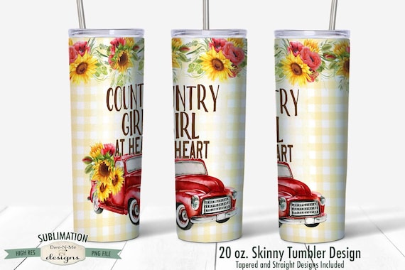 Red Truck with Sunflowers Sublimation Design - Country Girl at Heart  - Sublimation 20 oz. Tumbler Straight Tapered