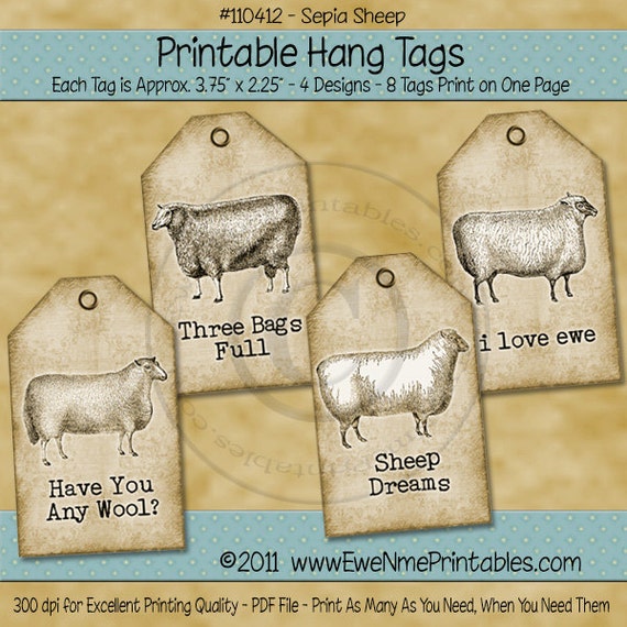 Printable Tags - Sheep - Farm - Sheet Tags in JPG and PDF