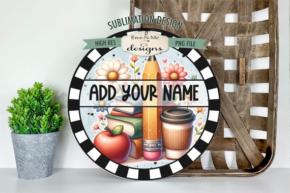 Books Pencil Apple Teacher Round PNG Sublimation Design | Door Hanger Round | Teacher Appreciation Wreath Sign Printable