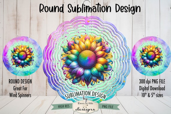 Colorful Sunflower Wind Spinner Sublimation Design | Rainbow Colored Sunflower Sublimation Design | Sunflower Door Hanger Design