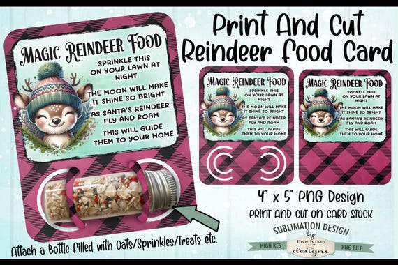 Magic Reindeer Food PNG | Christmas Reindeer Food Print and Cut Card with Maroon Plaid