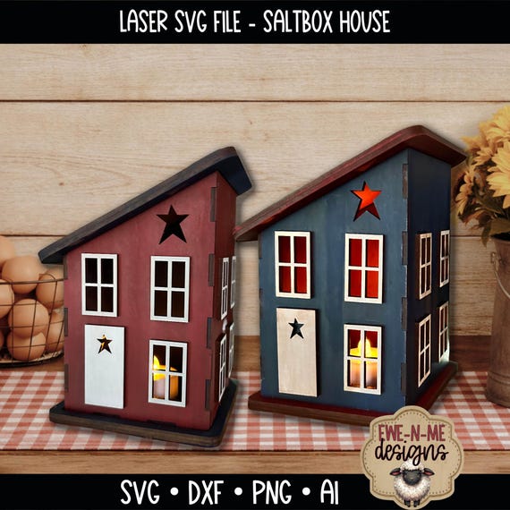 Small Primitive Saltbox House SVG - Laser Cut File for 1/8" Wood - Primitive House Shelf Sitter - Rustic Decor Laser File
