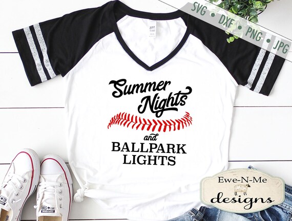 Summer Nights svg - Ballpark Lights svg - Baseball SVG - Softball SVG - baseball stitches svg - Commercial Use svg, dxf, png, jpg files