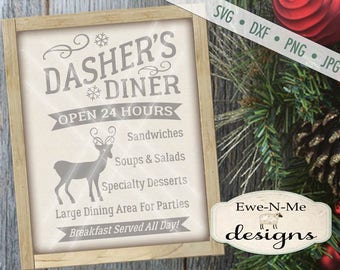 Christmas SVG Cut File - Reindeer Cut File - Dasher's Diner SVG Cut File - Dasher - Commercial Use SVG - Digital svg, dxf, png and jpg files