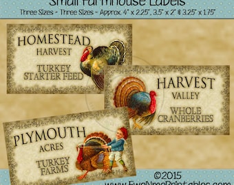 Vintage Style Thanksgiving Label zum Ausdrucken - Truthahn - Ernte - Plymouth - Gehöft - Digitale PDF- oder JPG-Datei