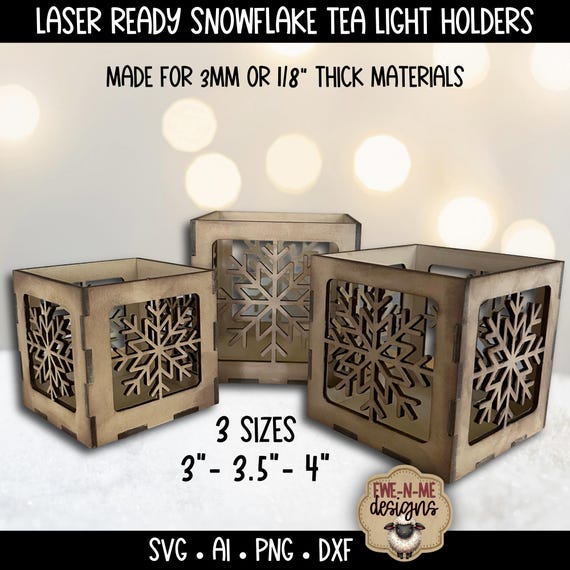 Snowflake Tealight Holder Laser Files | Set of 3 Sizes | Winter Lantern SVG for Glowforge, xTool, OmTech (Digital Download)