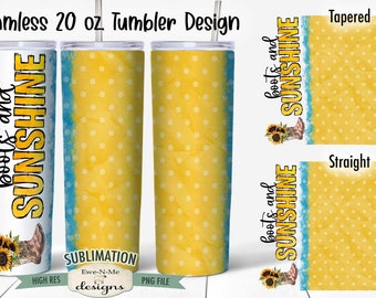 Boots and Sunshine 20 oz Seamless Sublimation Design - Boots Sunflowers Polka Dots