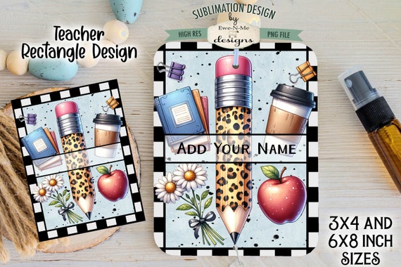 Teacher Leopard Pencil Rectangle Sublimation Design - Air Freshener Sublimation Design for Teachers - Teacher Sublimation Design