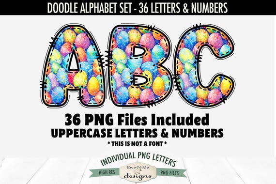 Cute Easter Egg Doodle Alphabet & Numbers | 36 PNG Files | Individual Letters and Numbers in PNG format | Easter Letters and Numbers